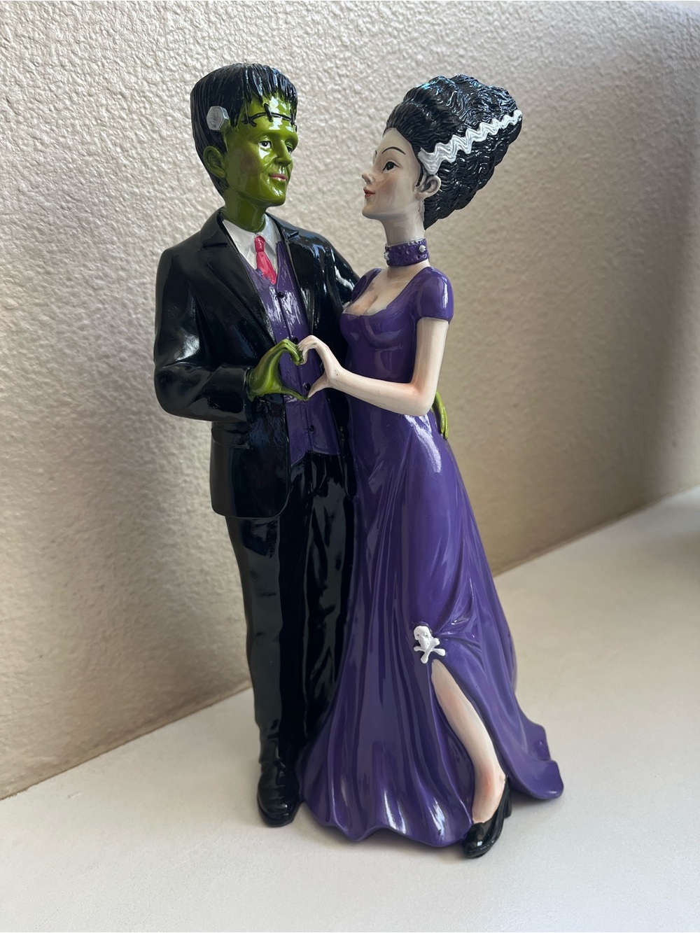 Halloween Frankenstein Bride and Groom with Heart Figurine